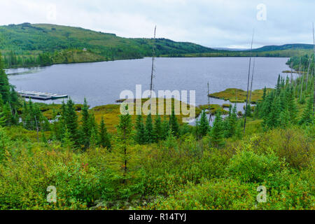 Vista del lago Arthabaska, in Grands-Jardins National Park, Quebec, Canada Foto Stock