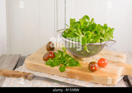 Carni di agnello di lattuga, pomodori e peperoni Foto Stock