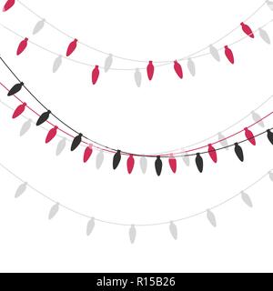 Le luci di Natale candela-ghirlanda sagomato. Vector piatto ghirlanda di Natale. Ghirlande di festa insieme Illustrazione Vettoriale