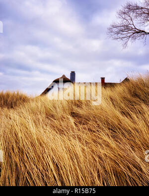 Casa dietro le dune sul Mar Baltico. Foto Stock