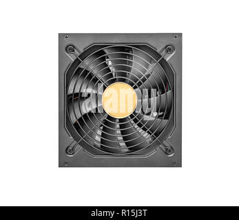 Alimentatore per computer isolati su sfondo bianco. Foto Stock