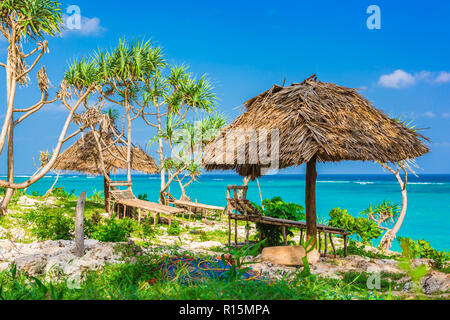 Vista sulla spiaggia. Nungwi, Zanzibar, Tanzania. Foto Stock