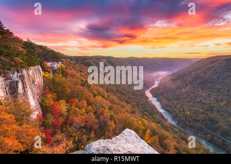 New River Gorge, Virgnia occidentale, USA la mattina autunnale paesaggio presso la parete infinita. Foto Stock