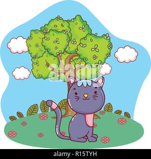 Carino kitty cat all'aperto cartoon Illustrazione Vettoriale