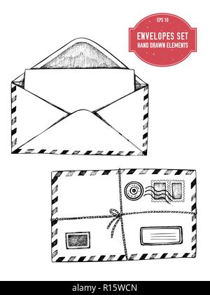 Vettore Collezione di disegnati a mano delle buste Illustrazione Vettoriale