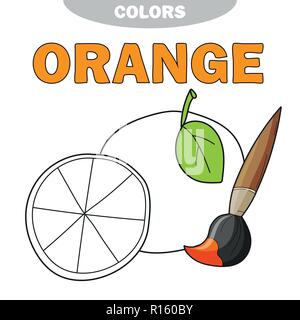 Cartoon orange libro da colorare. Illustrazione Vettoriale per bambini Illustrazione Vettoriale