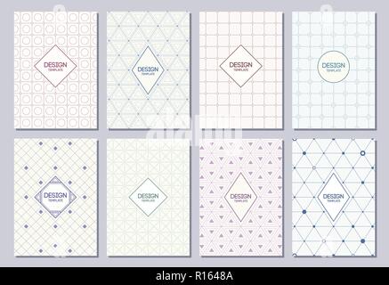 Set di volantini, poster, striscioni e cartelloni, brochure design dei modelli a colori in formato A6. Graphic design dei modelli per logo, etichette e distintivi. Geometrica astratta Illustrazione Vettoriale