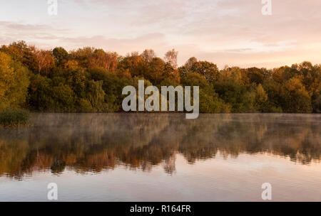 Sunrise riflessioni sul lago a Colwick Country Park in NOTTINGHAM, NOTTINGHAMSHIRE REGNO UNITO Inghilterra Foto Stock