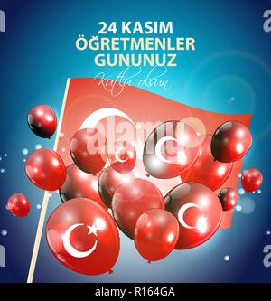 Novembre 24 insegnanti turco giorno,bagno turco 24 novembre felice giorno degli insegnanti. 24 Kasim Ogretmenler Gununuz Kutlu Olsun Illustrazione Vettoriale