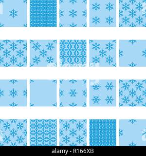 Semplice snowfalke seamless sfondo impostato. Natale vacanza festosa texture. EPS10 vettore. Illustrazione Vettoriale