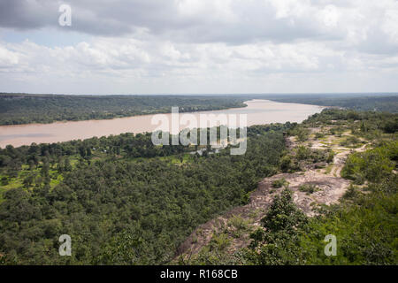 Il fiume Mekong al confine della Thailandia Laos, Ubon, Parco Nazionale di Pha Taem, Isaan, Thailandia Foto Stock