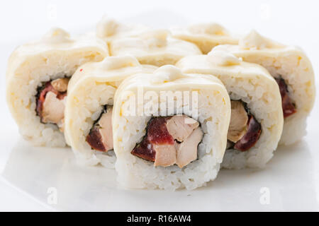 Il cibo giapponese, ristorante sushi gunkan maki roll piatto o vassoio impostato. Set di Sushi e composizione Foto Stock