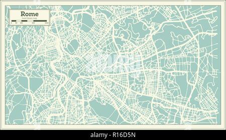 Roma Italia mappa della città in stile retrò. Mappa di contorno. Illustrazione Vettoriale. Illustrazione Vettoriale