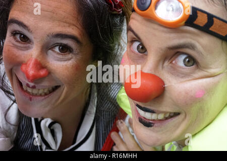 Sao Paulo, Brasile. 9 Novembre 2018.9 Novembre 2018 RIUNIONE INTERNAZIONALE DELLE DONNE CLOWN: Donne clown partecipare ai ''risate, l amore e la resistenza'' sfilata per le vie del centro storico in SÃ£o Paulo durante la riunione Internazionale delle Donne clown. Circa 50 i clown a sinistra per le strade del centro di Sao Paulo a 'palhacear', tenendo lo spazio pubblico come un anello e se correlato alla città in un intenso, artistico e critico! Credito: Cris Faga/ZUMA filo/Alamy Live News Foto Stock