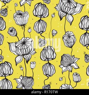 Vintage modello senza cuciture con disegnati a mano foglie Illustrazione Vettoriale