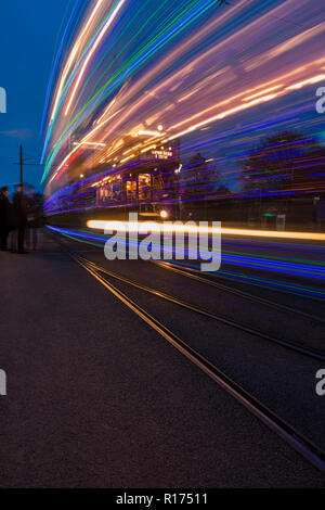 Uno di una serie di immagini prese nel corso di una speciale serata aperta a Crich tramvia Village, Derbyshire, Regno Unito Foto Stock