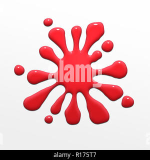 Splatter di colore rosso vernice, sfondo bianco Foto Stock
