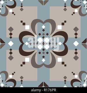 Fair Isle style jumbo su larga scala beige marrone blu bianco vector seamless pattern astratti Illustrazione Vettoriale