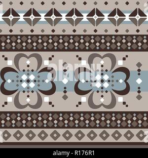 Jumbo larga scala Fair Isle stile beige marrone blu bianco vector seamless pattern astratti con fiori Illustrazione Vettoriale