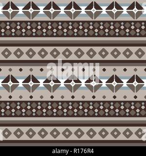 Fair Isle stile beige marrone blu bianco vector seamless disegno geometrico con righe e righe di rombo Illustrazione Vettoriale