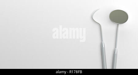 La salute dei denti, dentristy concetto. Dentista strumenti di ritaglio isolato su sfondo bianco, copia dello spazio. 3d illustrazione Foto Stock