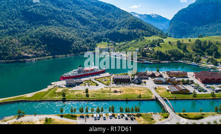 Vista aerea del villaggio di Flam. La Norvegia. Foto Stock