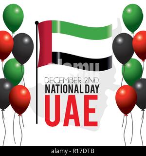 Bandiera degli Emirati arabi uniti con palloncini alla giornata nazionale Illustrazione Vettoriale
