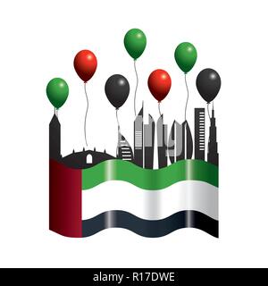 Emirati arabi uniti con bandiera e palloncini alla giornata patriottica Illustrazione Vettoriale