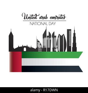 Bandiera degli Emirati arabi uniti con la costruzione di celebrazione della festa nazionale Illustrazione Vettoriale