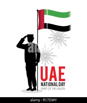 Soldato con Bandiera degli Emirati arabi uniti per celebrare la giornata nazionale Illustrazione Vettoriale