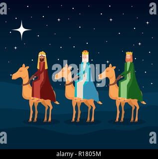 I re Magi in cammelli manger caratteri illustrazione vettoriale design Illustrazione Vettoriale