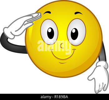Illustrazione di una mascotte smiley sorridente e salutato con la mano destra Foto Stock