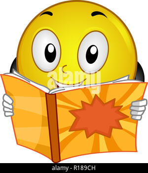 Illustrazione di una mascotte lettura Smiley Fumetto felicemente Foto Stock