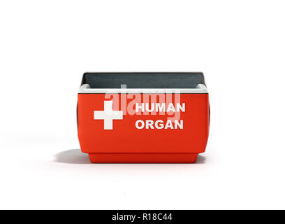 Aprire organo umano frigo box rosso 3d rendering su bianco Foto Stock