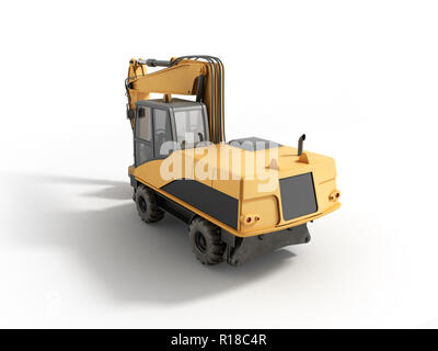 Ruote gialle Bulldozer 3d rendering su bianco Foto Stock