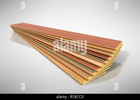 Set di laminati in legno Tavole di costruzione isolata su sfondo grigio Foto Stock