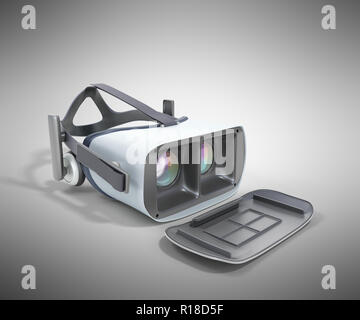 Bianco e nero VR Virtual Reality auricolare isolato su sfondo grigio 3D illustrazione Foto Stock