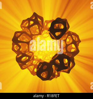 Abstract 3d rendering concetto di alta poli sfera con caotica griglia a maglie mulecular cellulare struttura. Sci-fi sfondo con forma poligonale nello spazio vuoto con luce raggi di Dio. Il futuristico design bio illustrazione della medicina Foto Stock