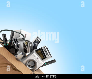 Gli apparecchi in box 3d'illustrazione su blu Foto Stock