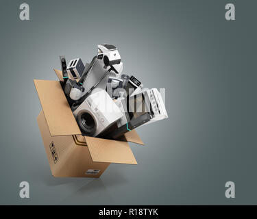 Gli apparecchi in box 3D render su gradiente grigio Foto Stock