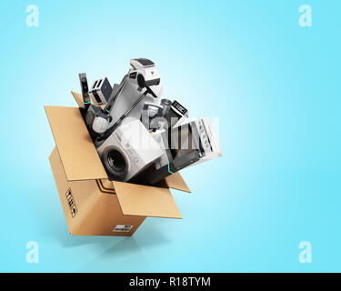 Gli apparecchi in box 3D render su gradiente blu Foto Stock