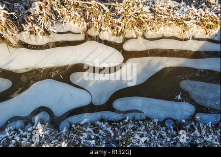 Le bolle di aria congelata in acqua in una strana forma . Foto Stock