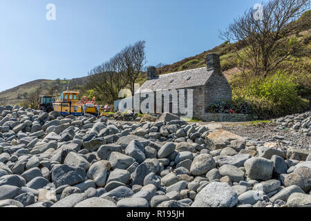 Fishermans cottage sulle rive a Rhiw, Gwynedd ,il Galles del Nord Foto Stock