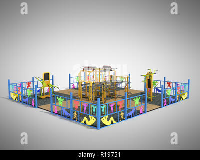 Parco giochi per il fitness e worckout 3d rendering su grigio Foto Stock