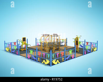 Parco giochi per il fitness e worckout 3d rendering su blu Foto Stock