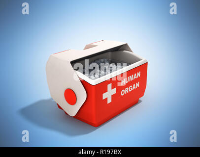 Aprire organo umano frigo box rosso 3d rendering su blu Foto Stock