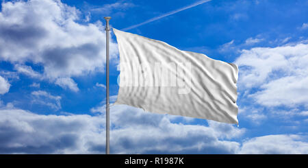 Carta bianca sventola bandiera blu su sfondo cielo. 3d illustrazione Foto Stock