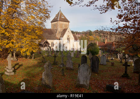 I colori autunnali a st Laurence chiesa, Seale, un villaggio vicino a Guildford, Surrey Foto Stock