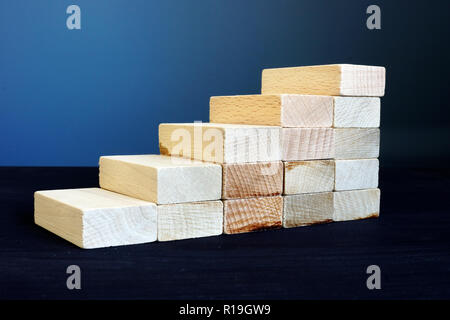 La carriera e il successo aziendale concetto. Scale da blocchi di legno. Foto Stock