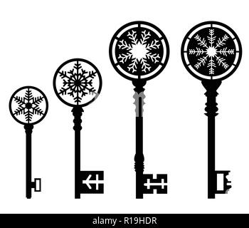 Vector set di chiavi decorativo con i fiocchi di neve Illustrazione Vettoriale